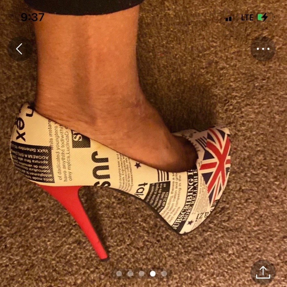 Stelletoes very high heel British flag print shoes,, worn twice